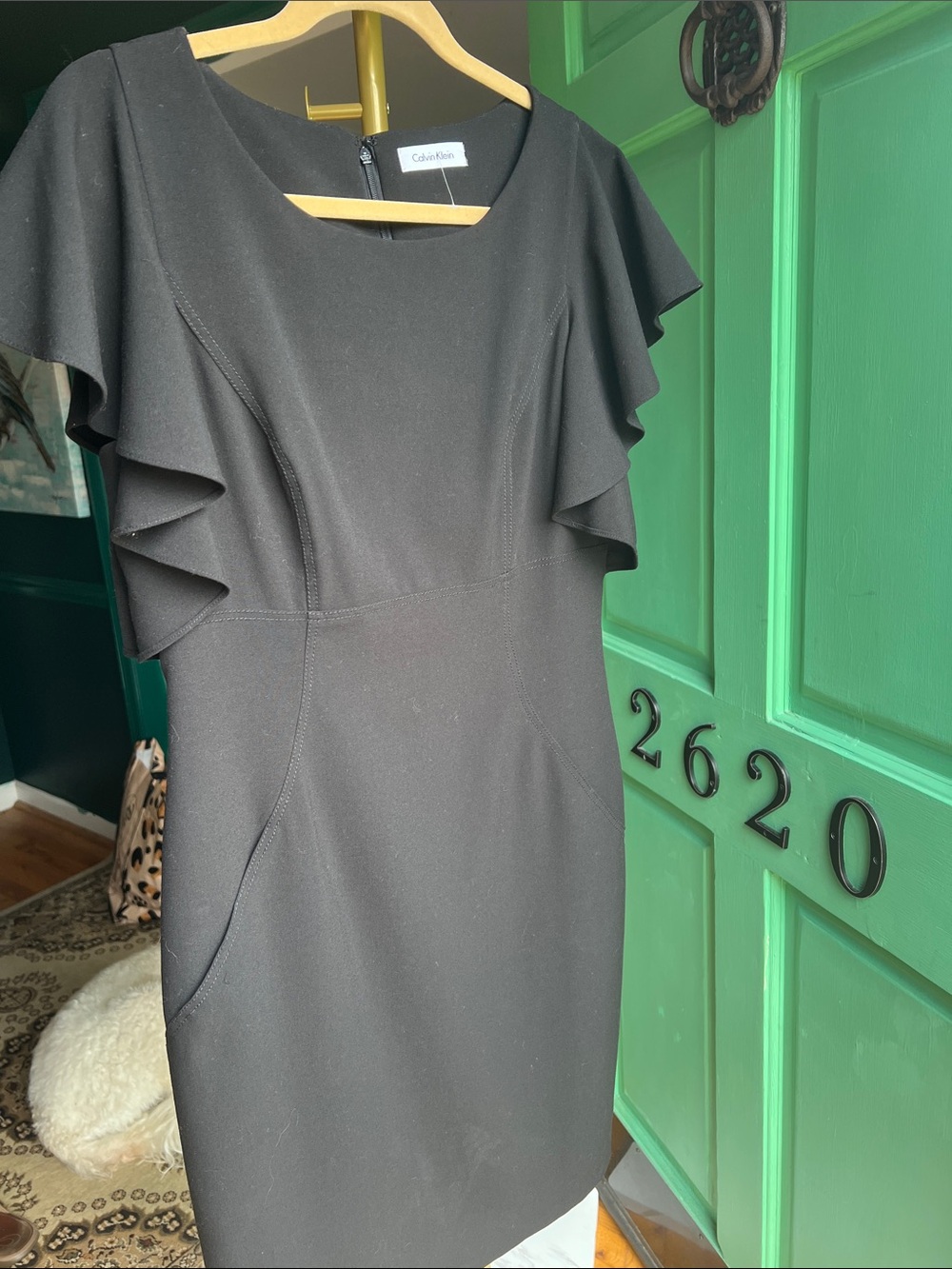 Calvin Klein Collection Black Sheath Dress w/pockets size Sm see measurements